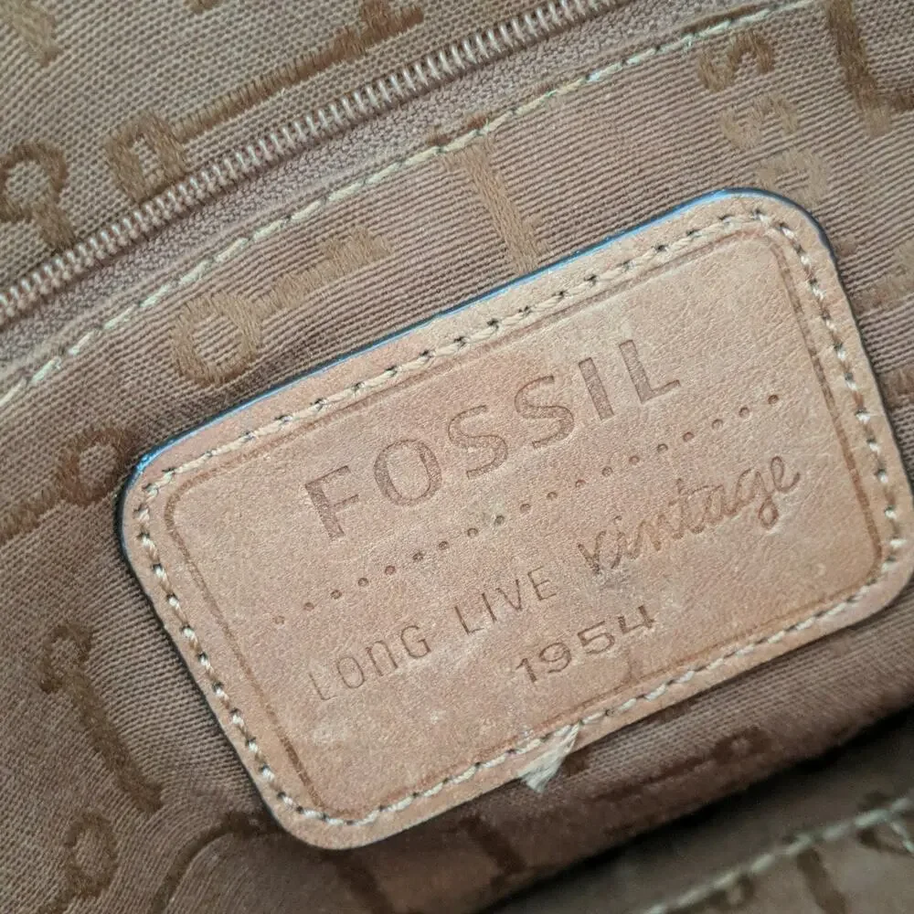 Long Live Vintage Fossil 1954 Maddox Brown Leather Tapestry Messenger Purse RARE